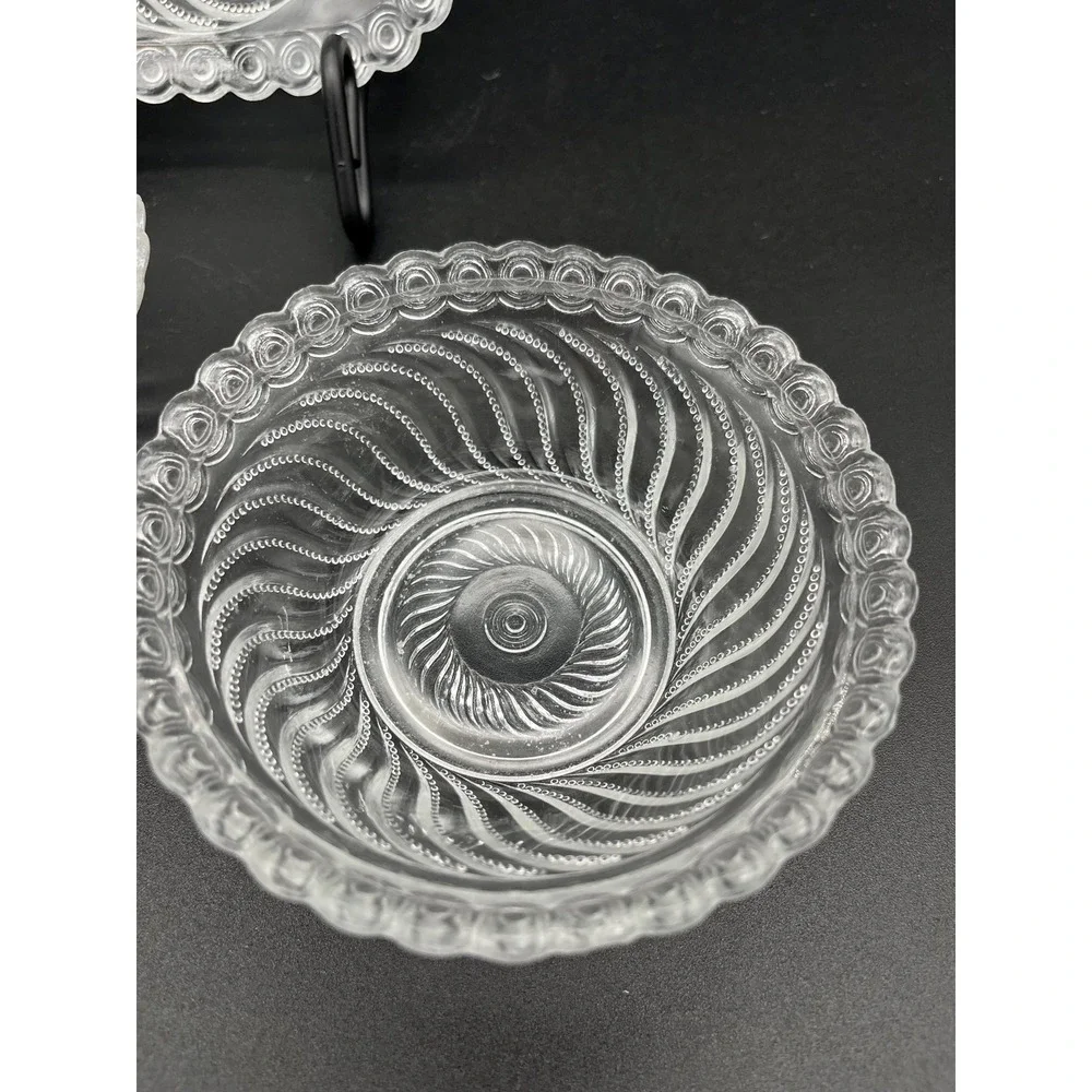 EAPG Beaded Swirl Bowl Set 3 Pieces Early American Pressed Glass